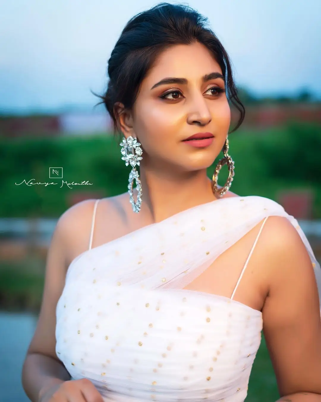 Varshini Sounderajan Wearing White Lehenga Choli